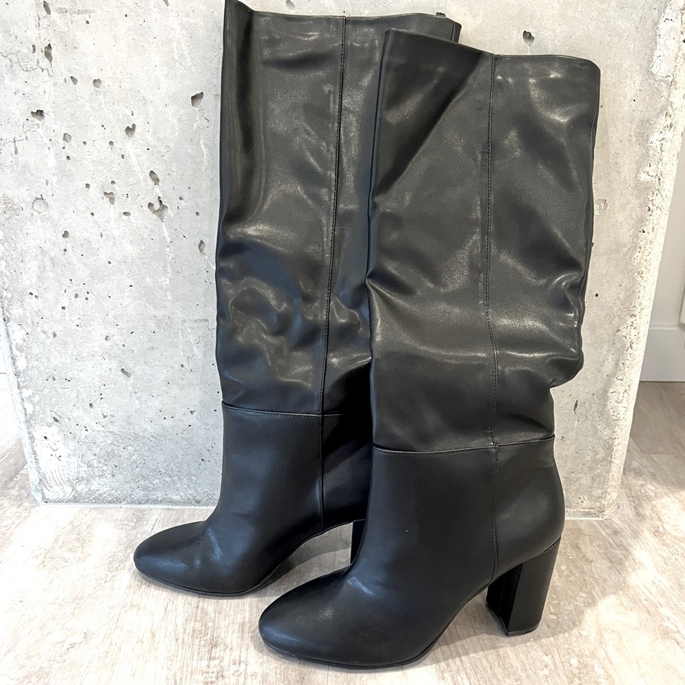 NEW Chinese Laundry Krafty Knee High Boots - Black Faux Leather, 8.5
